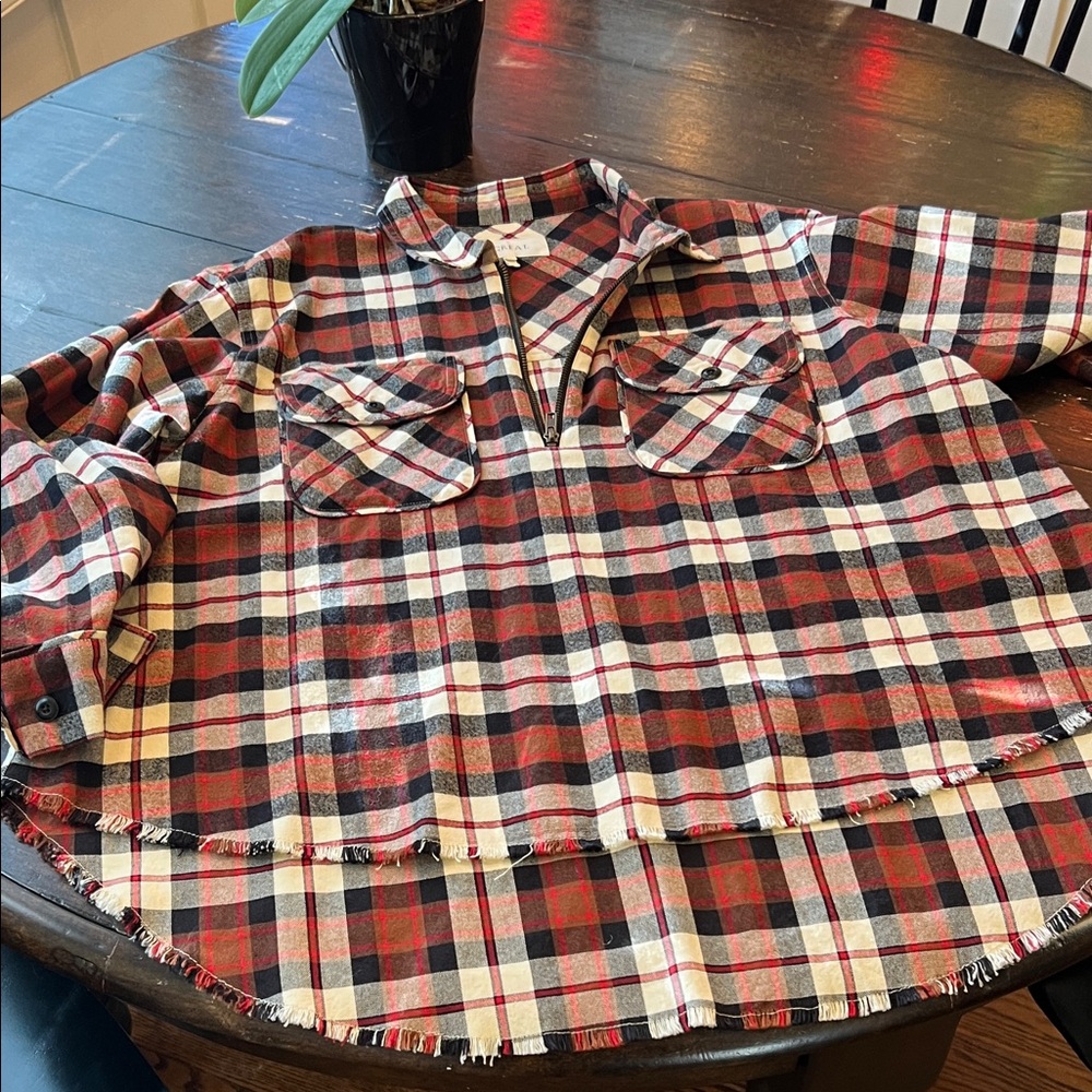 The GREAT Plaid half zip high low top Shirt - Picture 3 of 9